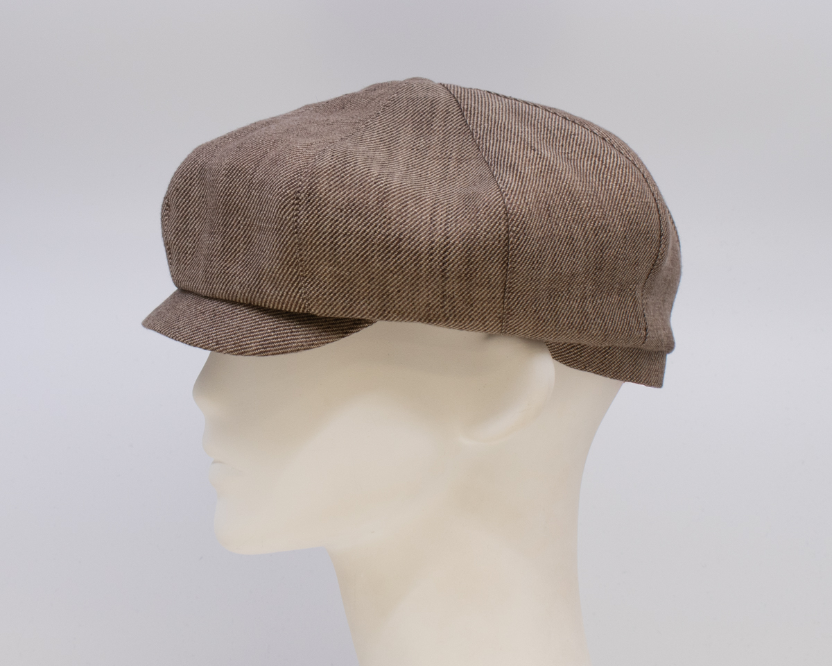 Cap Collection: Peaky Cap - Tan Linen (Mens) (Side View)