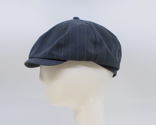Cap Collection: Peaky Cap (Cotton) - Indigo Stripe (Side View)