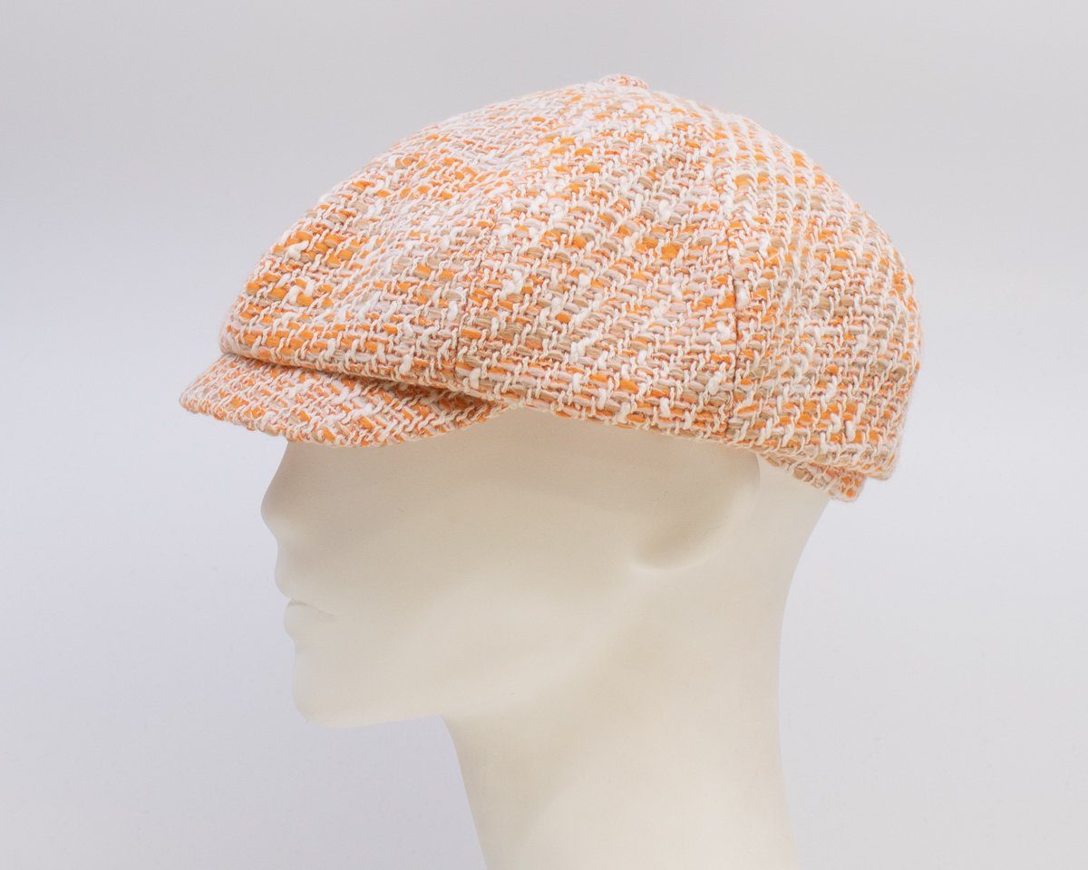 Cap Collection: Peaky Cap (Tweed) (Mens)- Orange (Side View)