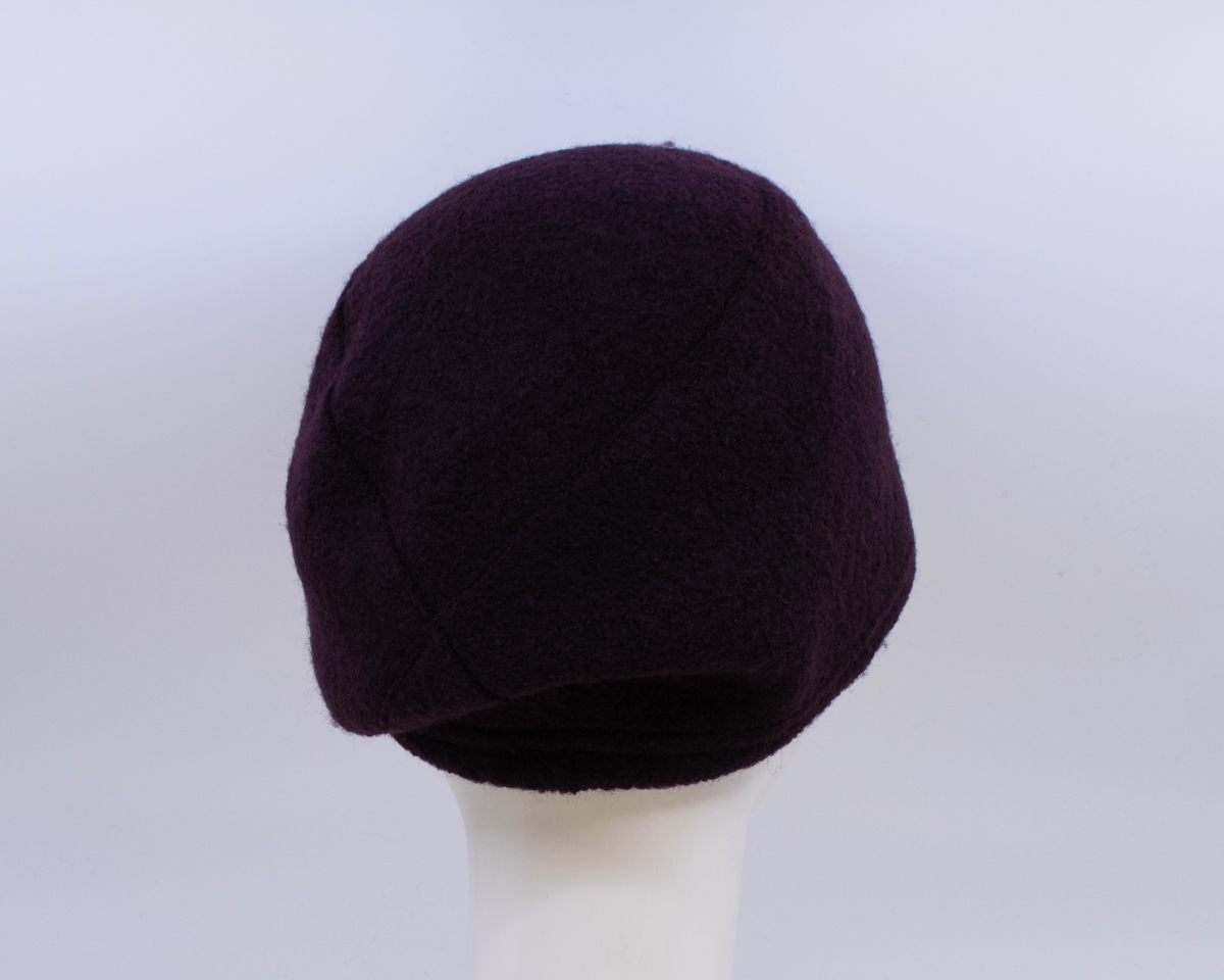 Boiled Wool: Beret - Aubergine (Back View)