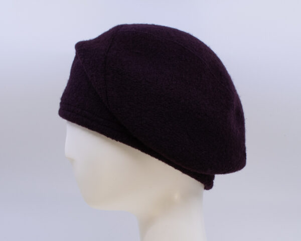 Boiled Wool: Beret - Aubergine (Side View)