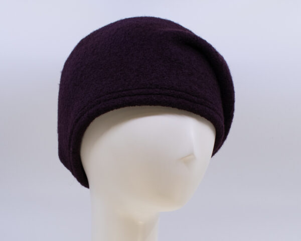 Boiled Wool: Beret - Aubergine (Side View 2)