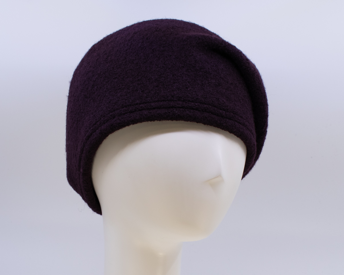 Boiled Wool: Beret - Aubergine (Side View 2)