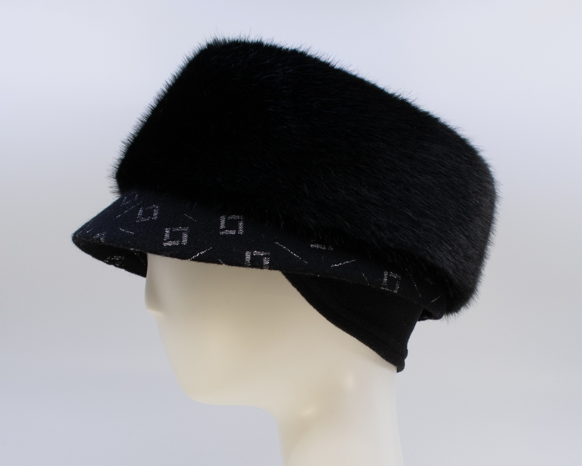 Black & Grey: Trapper Jane - Square/Sochi (Faux Fur) (Side View) (Ear Cuff)