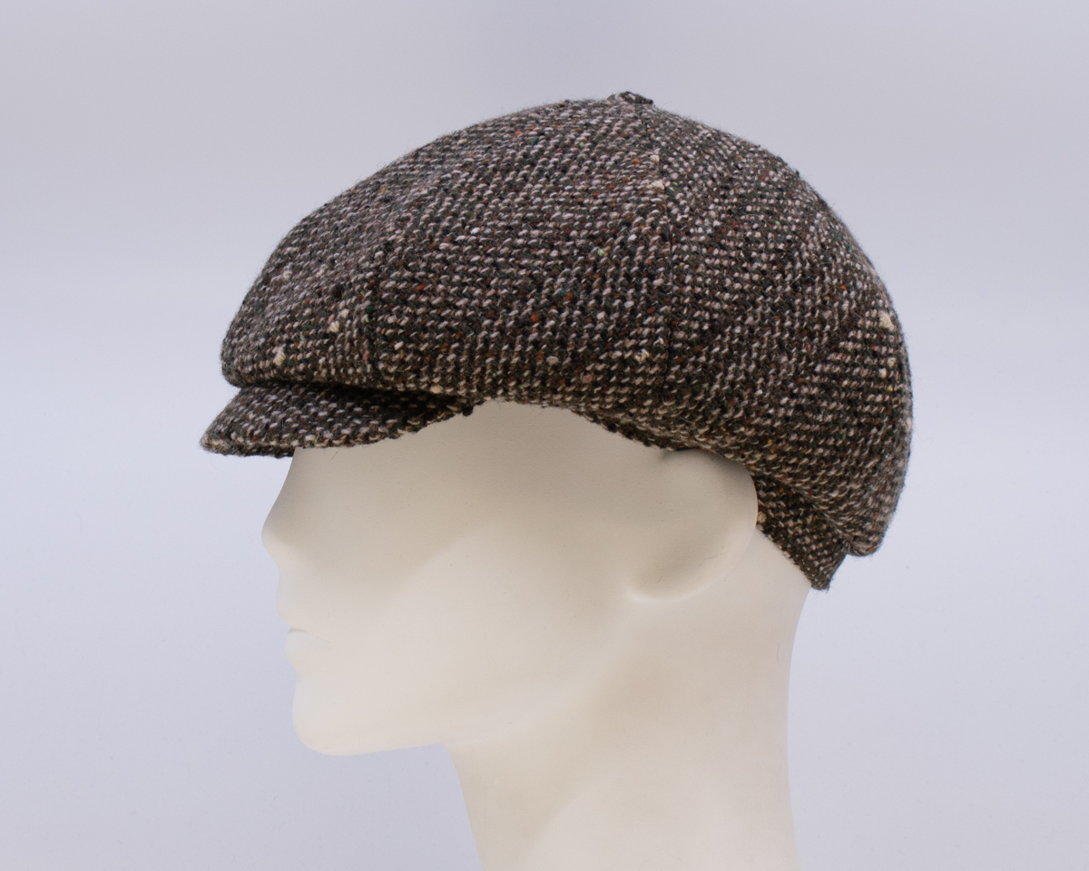 Green Tweeds: Peaky Cap (Mens) - Olive Monodo (Side View)