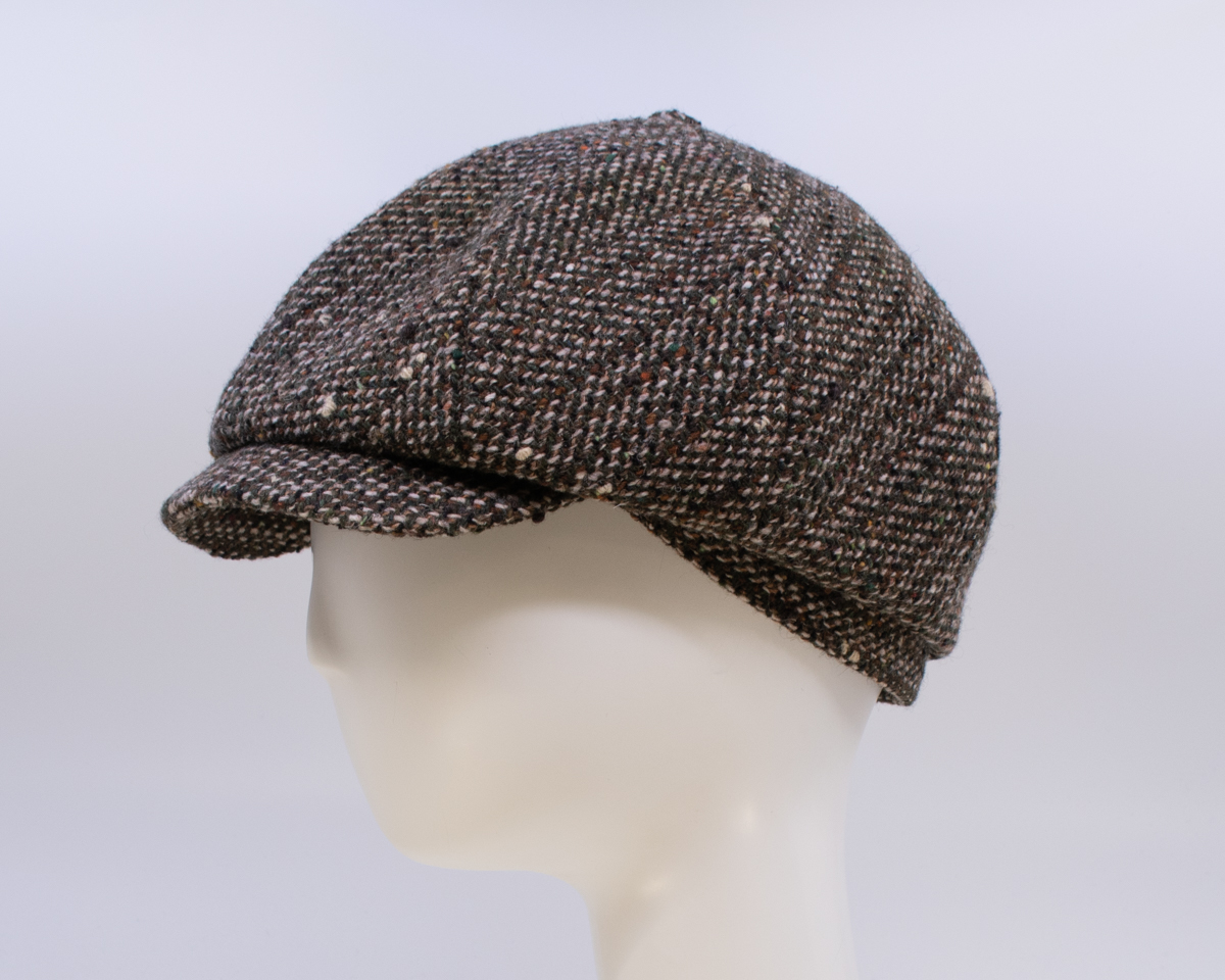 Green Tweeds: Peaky Cap - Olive Monodo (Side View)