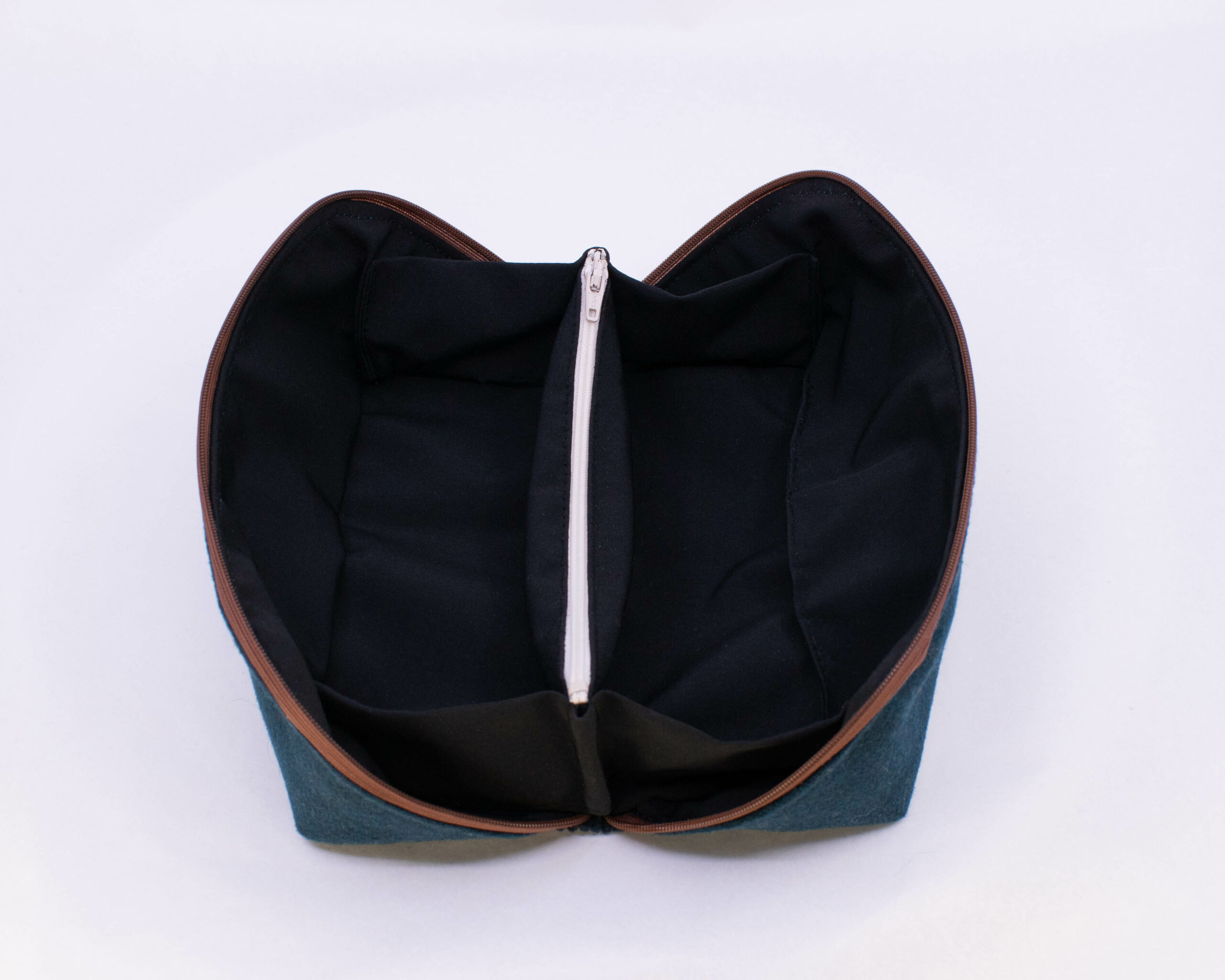 Asymmetrical Cosmetic Bag - Teal/Navy Corduroy-5