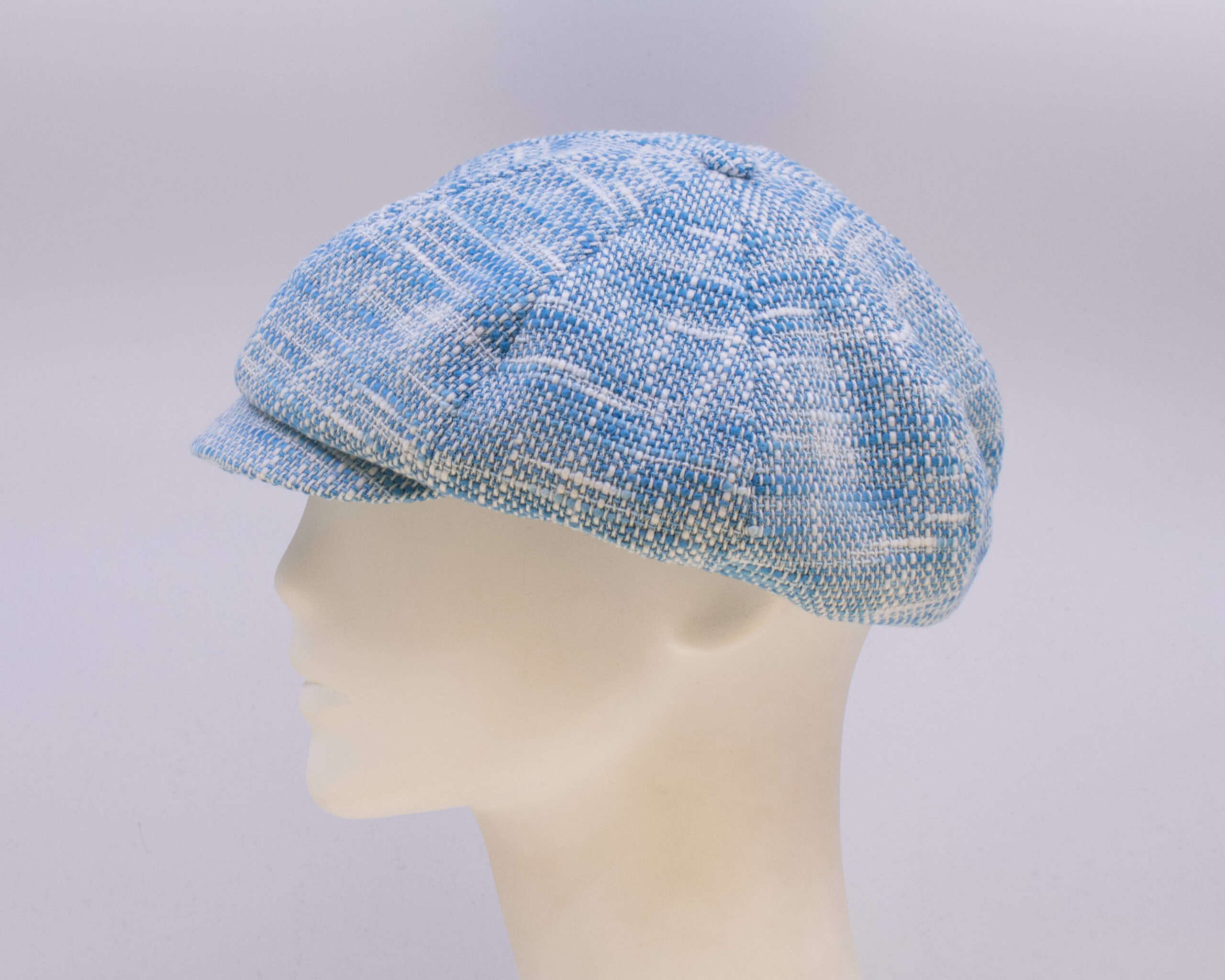 Indigo: Peaky Cap (Mens) - Sky Tweed (Side View)