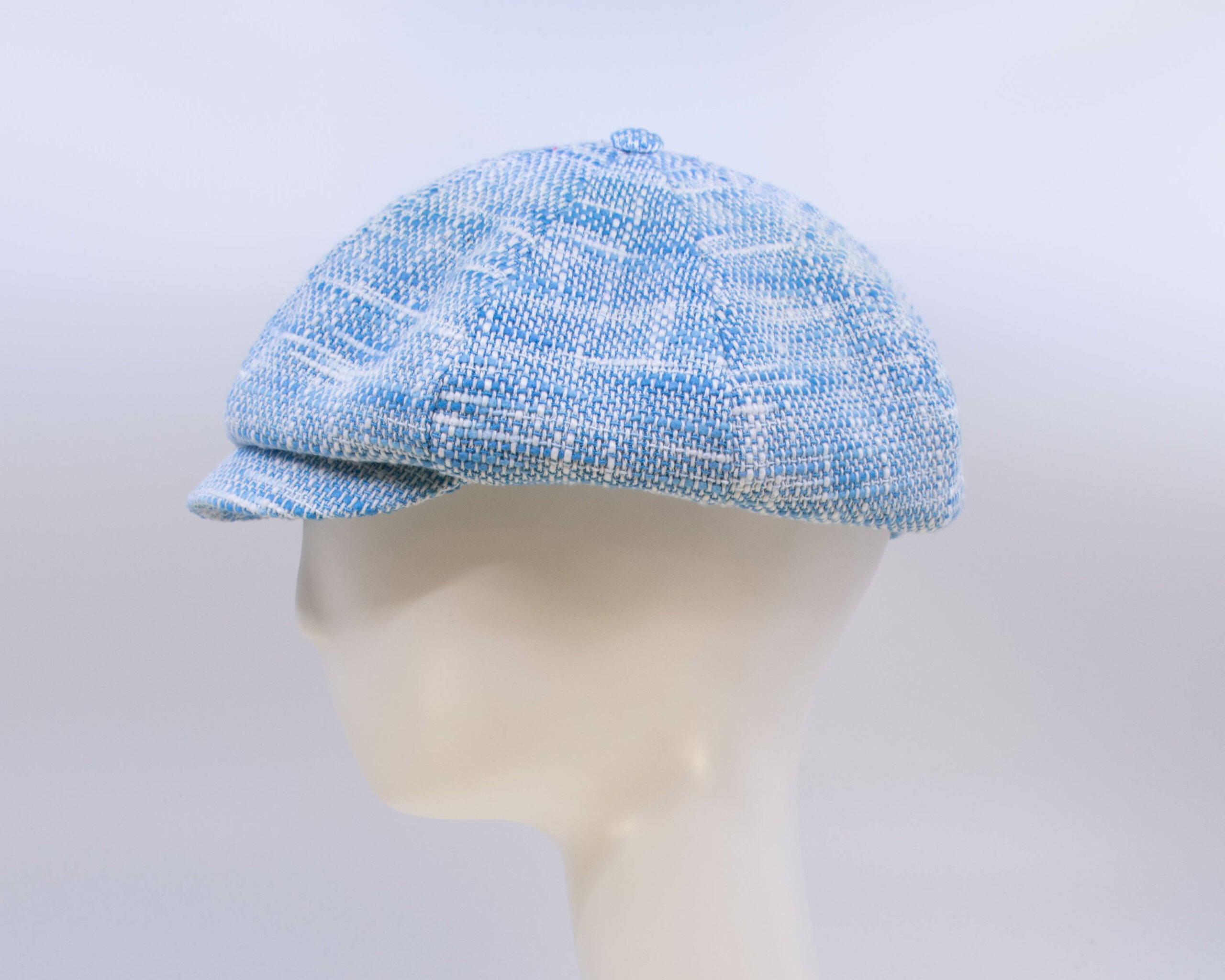 Indigo: Peaky Cap - Sky Tweed (Side View)