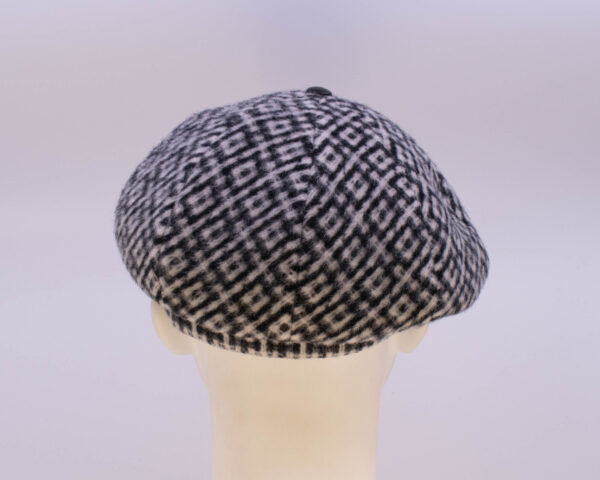 Hunter Check: Peaky Cap (Mens) - Black/White Check (Back View)