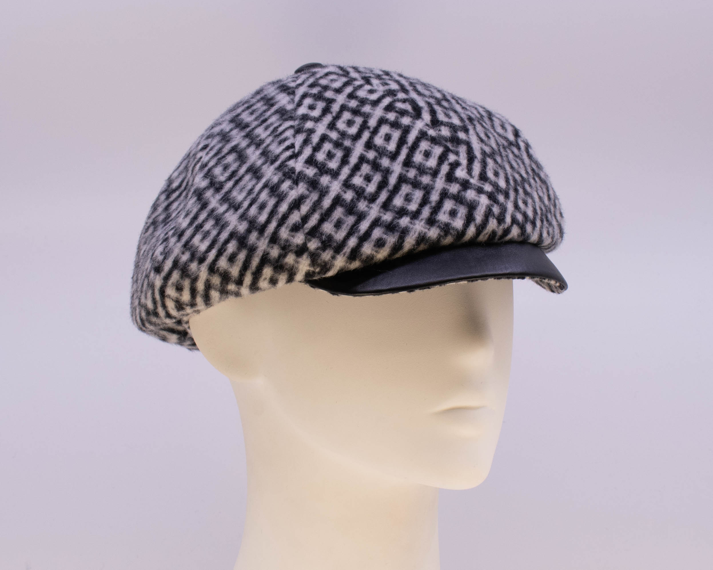 Hunter Check: Peaky Cap (Mens) - Black/White Check (Side View 2)