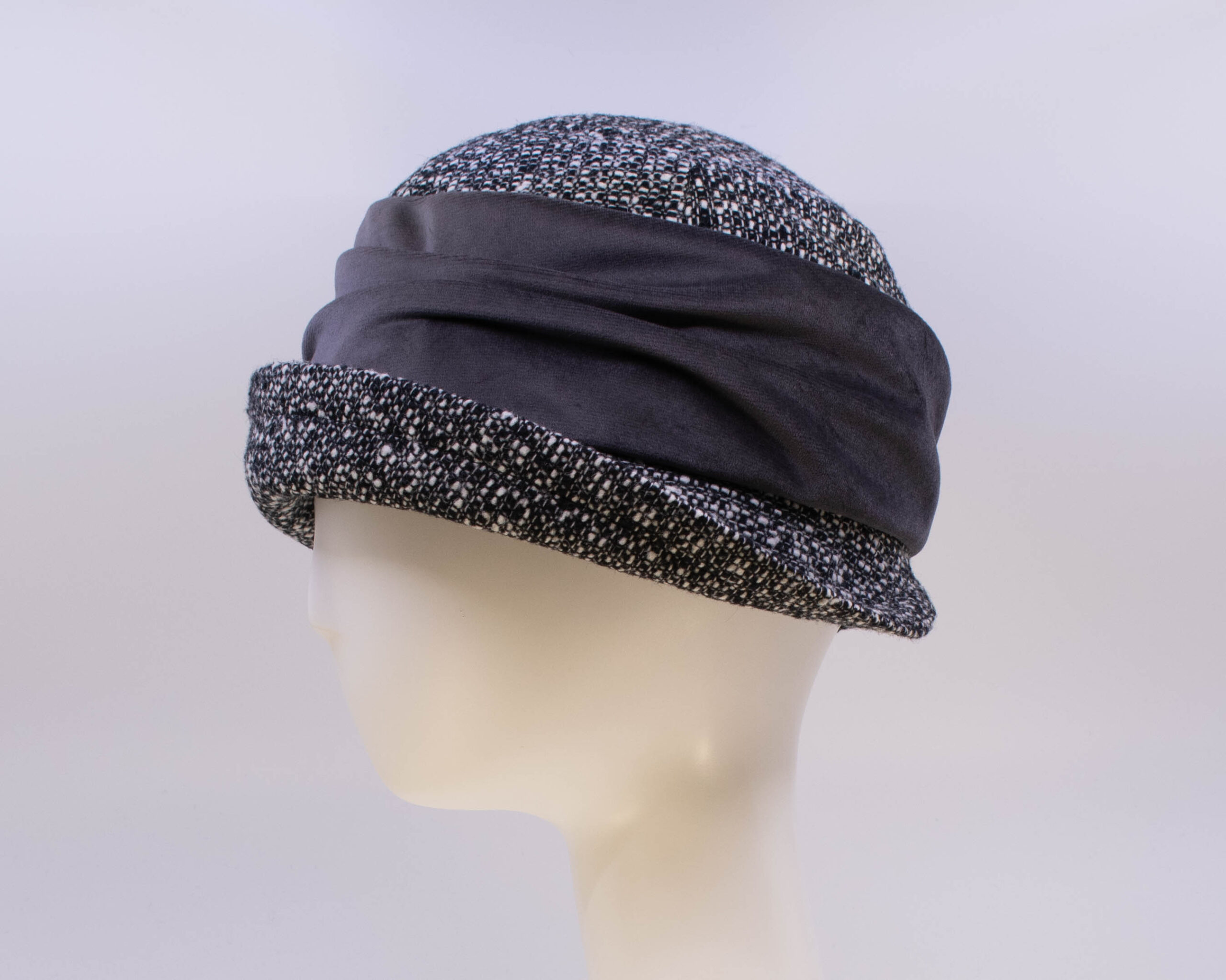 Tweeds: Jeanette (Velvet) - Black/Grey (Side View)