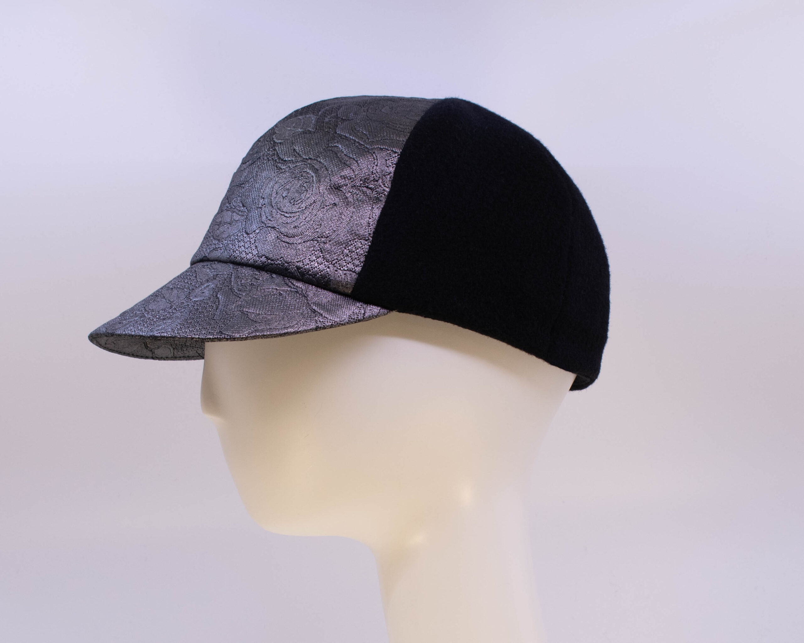 Mohair: Ball Cap - Black/Silver Rose (Side View)